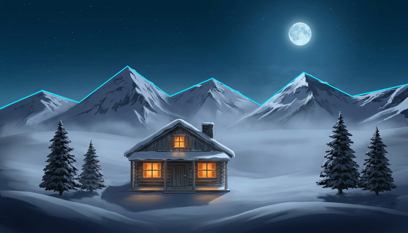 Finished cabin landscape with a cyan outline around the brushed sky mask